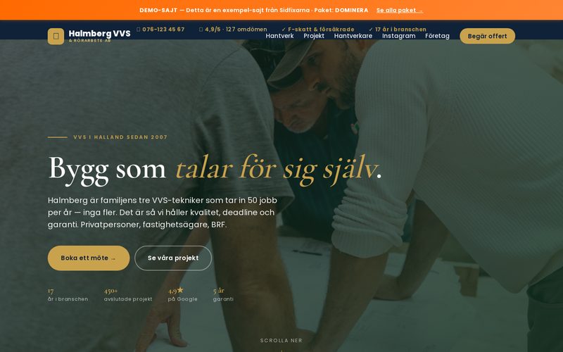 Skärmdump av Halmberg VVS — Dominera-paket