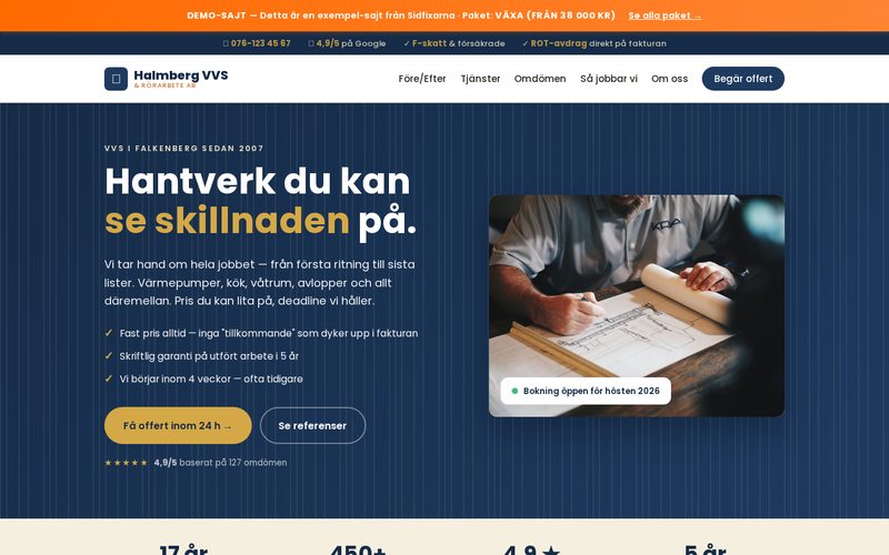 Skärmdump av Halmberg VVS — Växa-paket