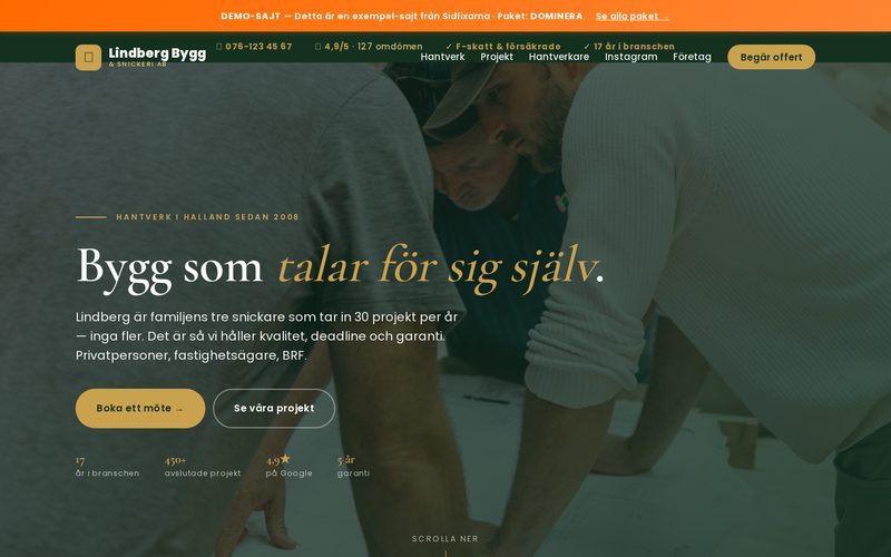 Skärmdump av Lindberg Bygg — Dominera-paket